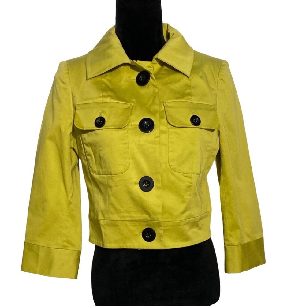 Tyler Bee 2 Blazer Jacket‎ Crop Chartreuse Green Yellow Black Button Down Career